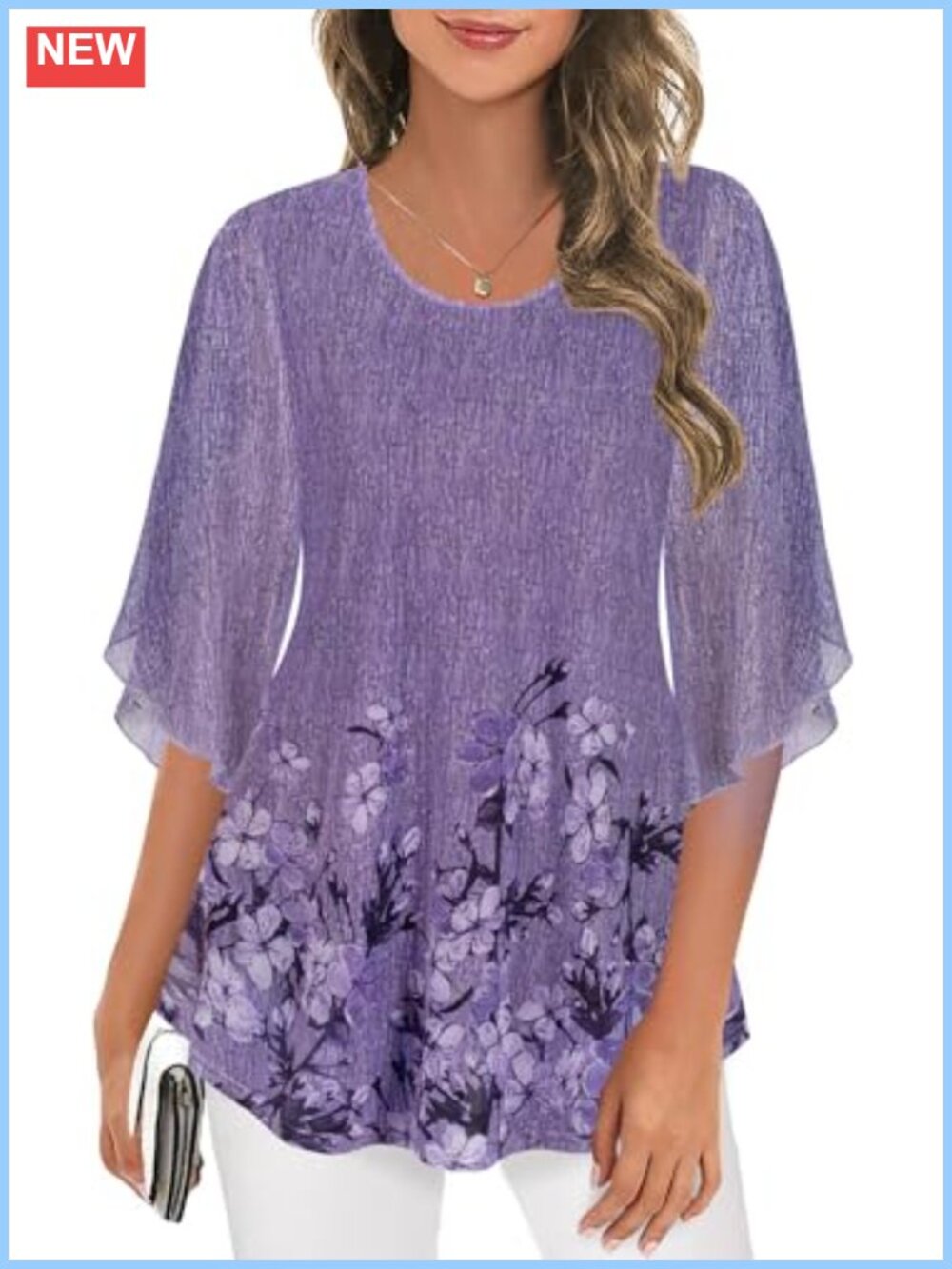 Ninedaily Women's 3/4 Sleeve Mesh Tunic Top Dressy Casual Blouse